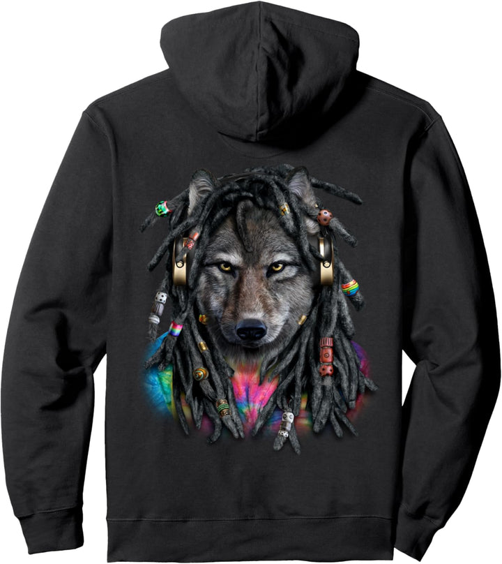 Grauer Wolf mit Reggae-Dreadlocks-Haaren Pullover Hoodie