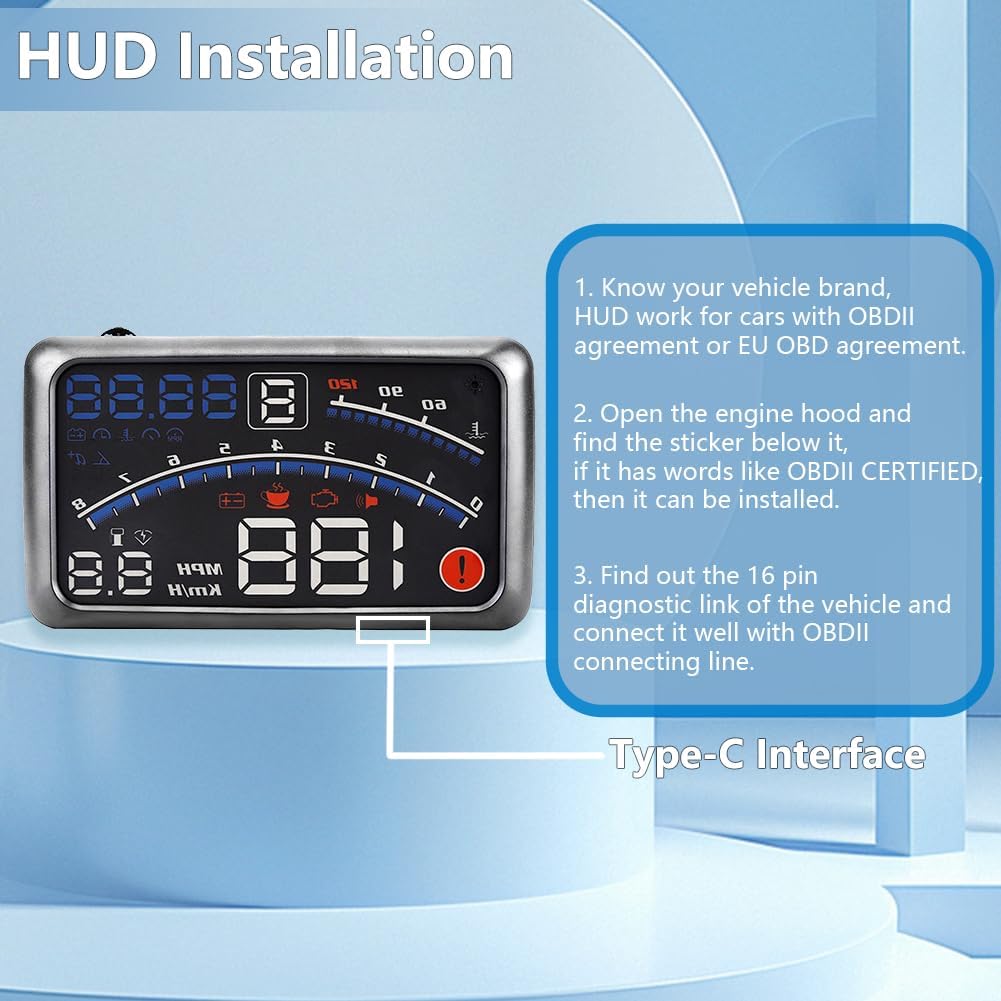 HUD Head Up Display OBD2, Universal HUD Headup Display Auto Für Auto Mit OBD II Port EUOBD Plug & Pl