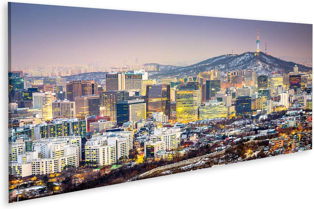 Bild Bilder auf Leinwand Seoul Südkorea Stadtsilhouette Wandbild Poster Leinwandbild SVV 120x40cm -