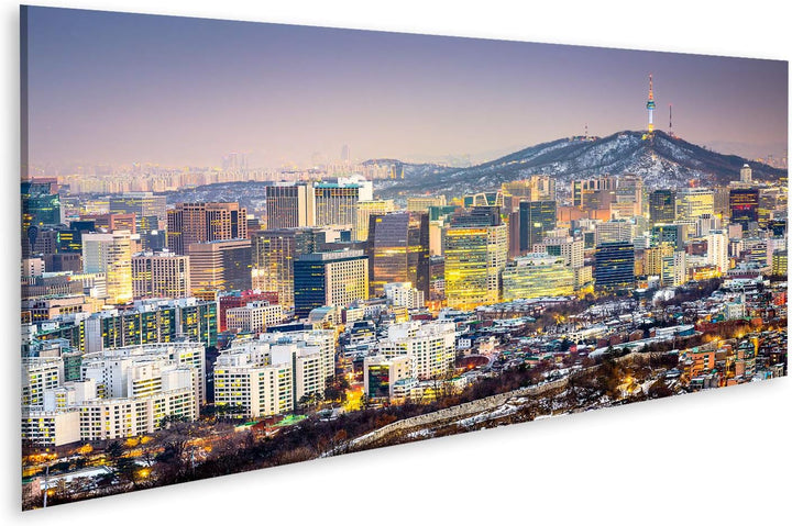 Bild Bilder auf Leinwand Seoul Südkorea Stadtsilhouette Wandbild Poster Leinwandbild SVV 120x40cm -
