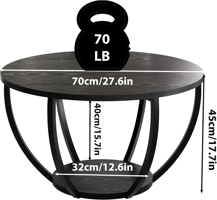 HOMERECOMMEND Round Coffee Table,Couchtisch Rund,2-Tier-Kreis couchtisch mit stauraum,Wohnzimmertisc