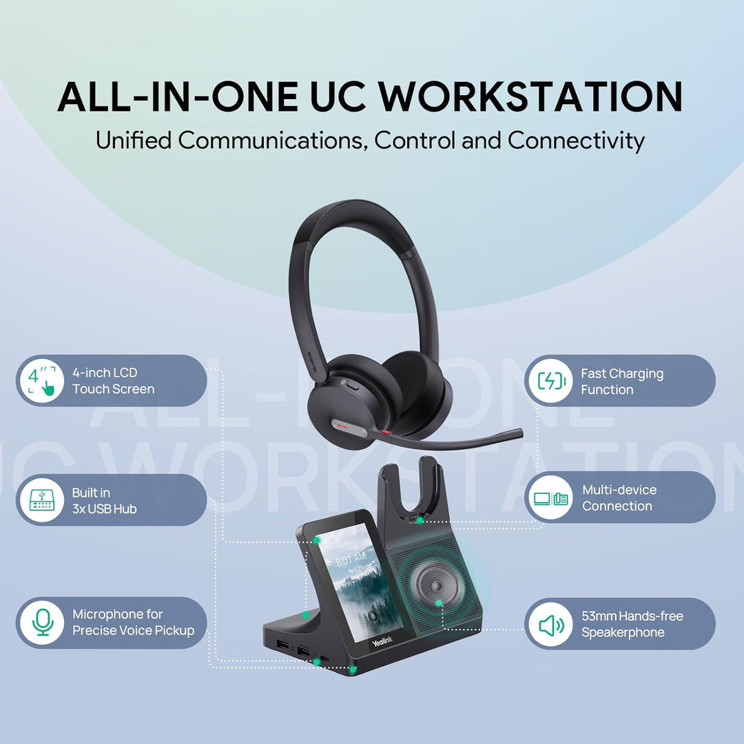 Yealink WH64 Workstation Dual Wireless DECT & Bluetooth Stereo Headset, Noise Cancelling Mikrofon, T