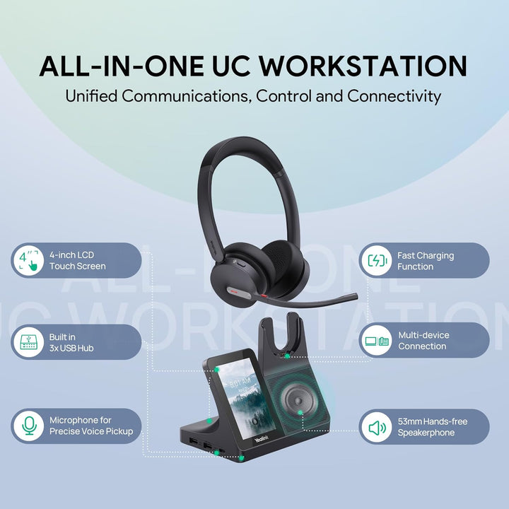 Yealink WH64 Workstation Dual Wireless DECT & Bluetooth Stereo Headset, Noise Cancelling Mikrofon, T