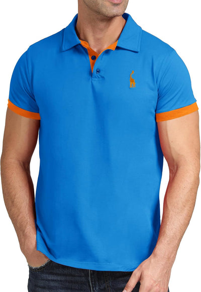 GLESTORE Poloshirt Herren Männer Hemd Herren Kurzarm Shirt Sommer L Blau&orange, L Blau&orange