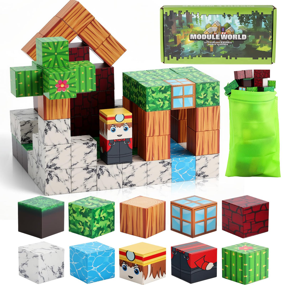 FUNYKICH Magnetische Bausteine, 100PCS Magnetbausteine Bauwelt Magnetspielzeug für ab 3-10 Jahren Ju