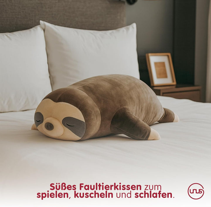 UNUS Faultier Kuscheltier Kissen, 75 cm, Grau, Seitenschläferkissen weich und flauschig, Stillkissen