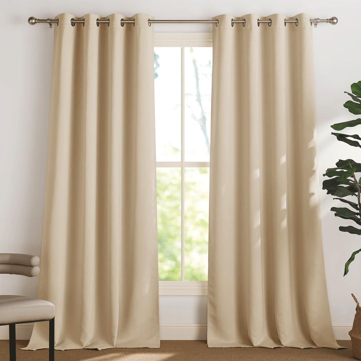 PONY DANCE Vorhänge Beige Blickdicht Ösenvorhang 2er Set H 245 x B 140 cm Verdunklungsvorhänge Therm
