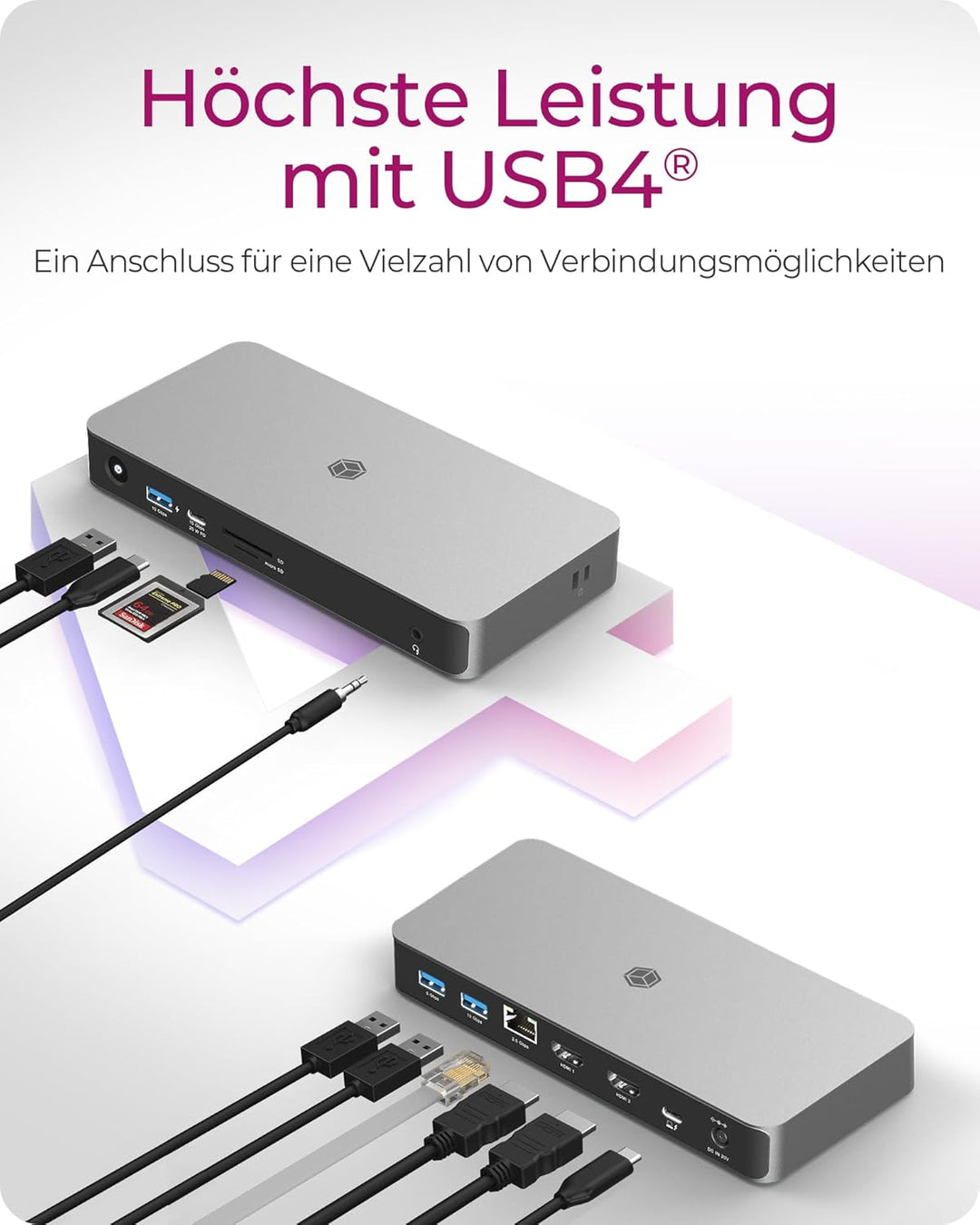 ICY BOX USB4 Docking Station (10-in-1) für 2 Monitore (2x HDMI 2.1), 4K 120Hz / 8K 60Hz, 4x USB HUB,
