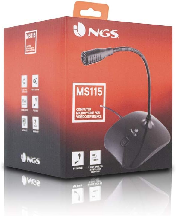 NGS MS115 - Tischmikrofon mit Einstellbarem Neigungswinkel und Mute-Taste für Computer/PC, Verbindun