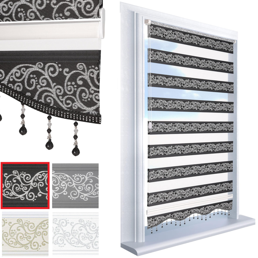 Brillant Doppelrollo Klemmfix ohne Bohren Duorollo Schwarz Silber glitzert Raffrollo Fenster Tür Rol