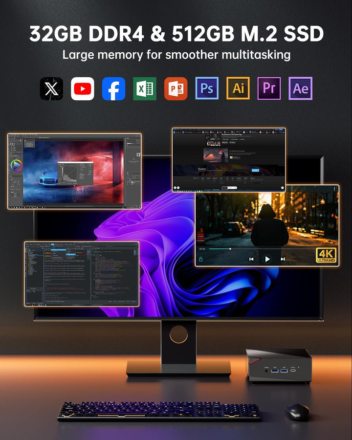 NiPoGi AM06 PRO Mini PC АMD Ryzen 7 5825U(8C/16T, bis zu 4,5 GHz), 32GB(2*16GB) DDR4 512GB M.2 SSD M