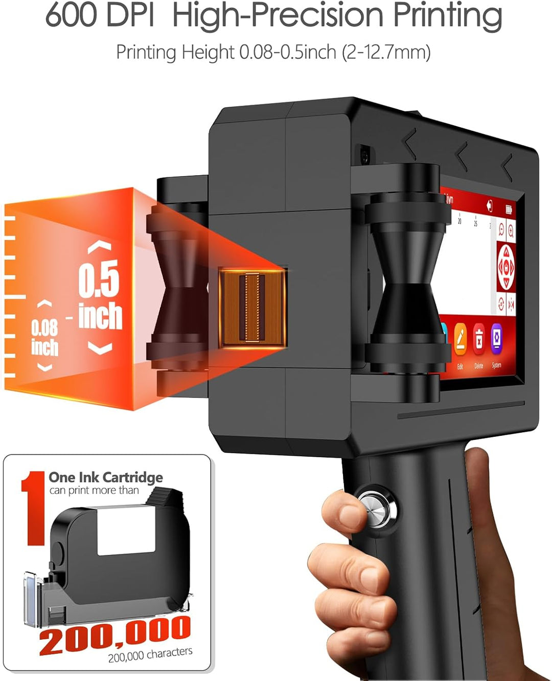 H125 Tragbarer Handdrucker - Hand Tintenstrahldrucker von Texten/Logos/QR-Codes/Strichcodes/Datum/Se