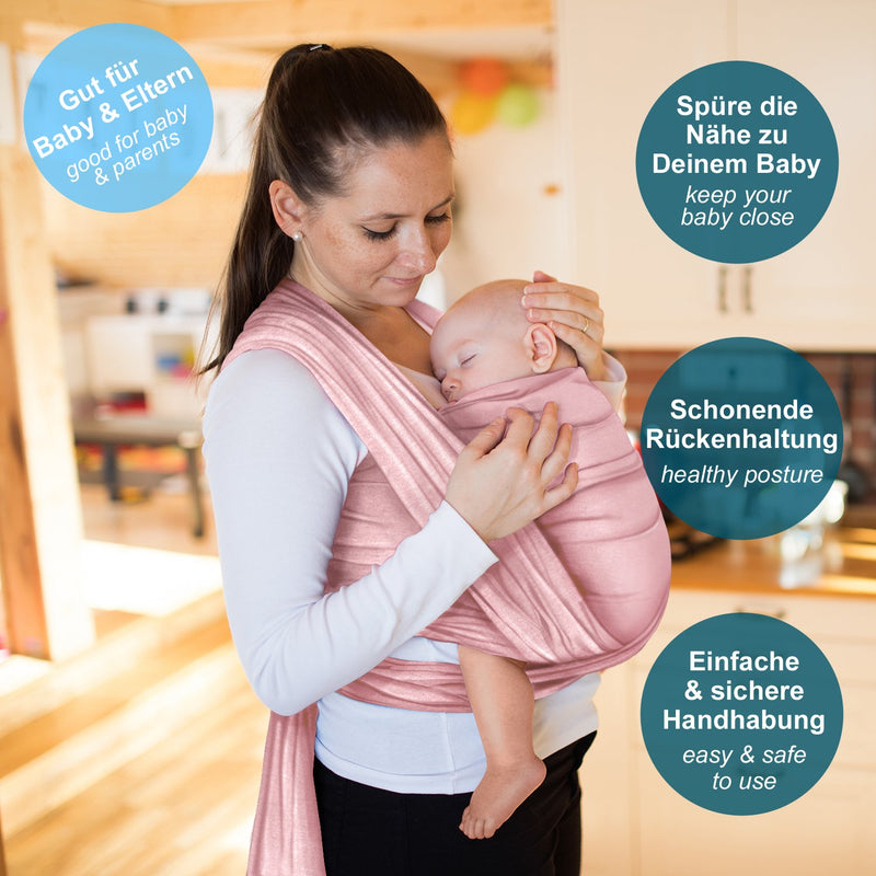 Babytragetuch aus 100% Baumwolle - Rosa – hochwertiges Baby-Tragetuch für Neugeborene und Babys bis