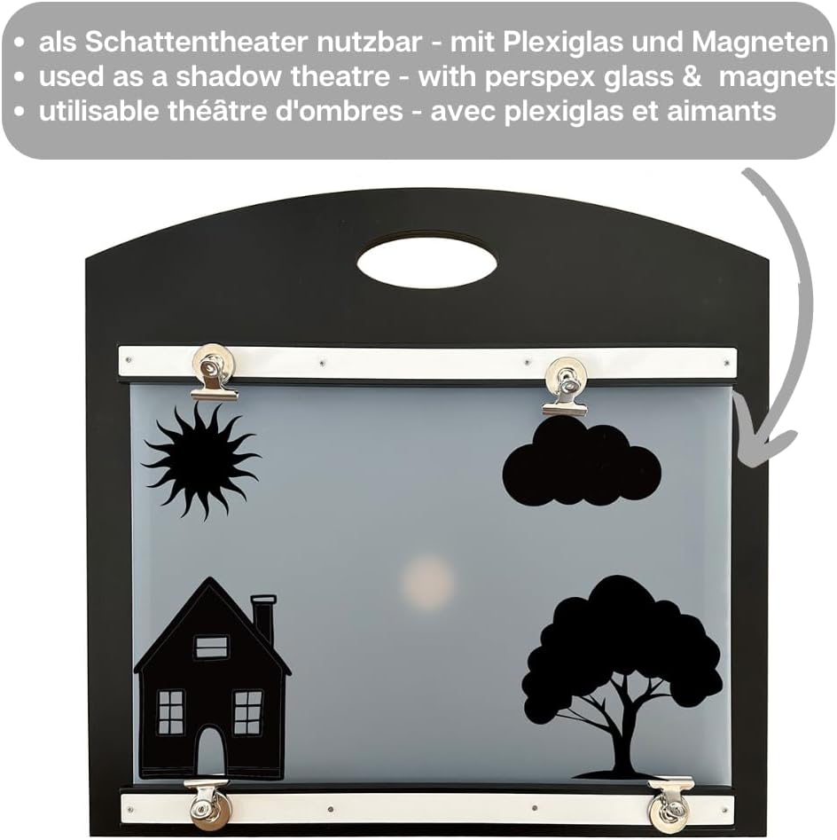 howa Kamishibai Erzähltheater Figurentheater Holz für DIN A3 und DIN A4 Bildkarten, seitlicher Einsc