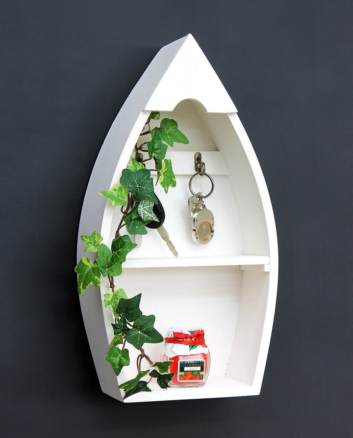 DanDiBo Schlüsselboard aus Holz mit Ablage Boot Schlüsselhaken Wandregal 30-38 cm Schlüsselleiste Sc