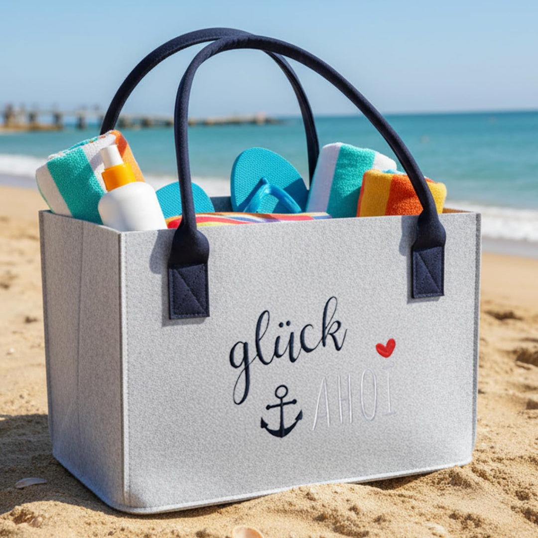 com-four® Filz-Shopper mit Henkel - Kaminholz-Tasche 40 x 26 cm - Tasche mit maritimem Spruch für St