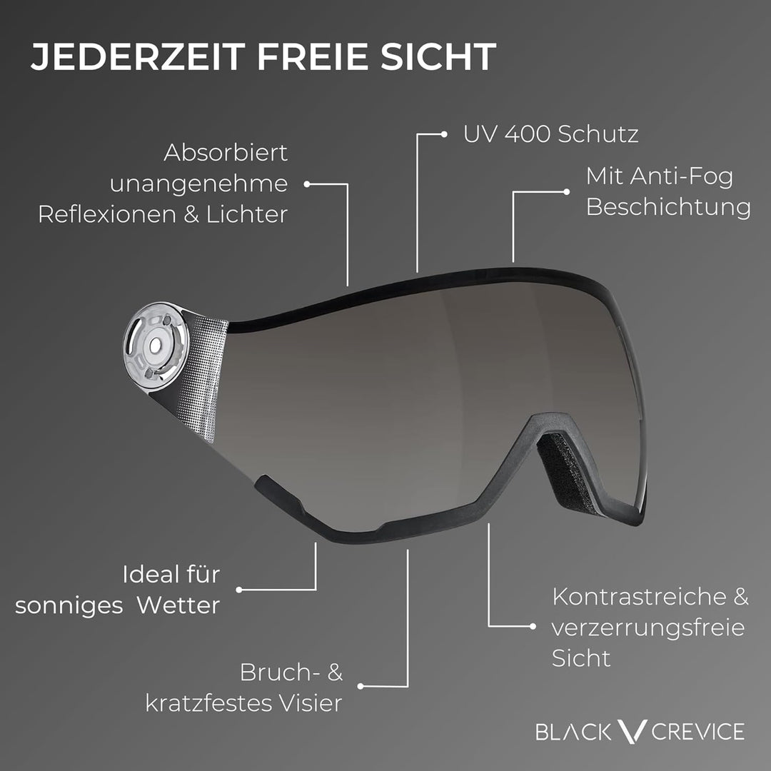 Black Crevice Ersatzvisier mit Vollschutz I Skihelm-Ersatzvisier Skihelm Modell: Vail I Anti-Fog-Bes