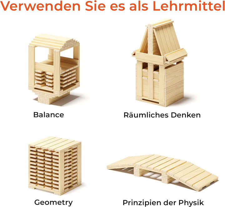 ROXPLE Holzbausteine Natur 2OO Stück, Montessori Spielzeug für Kinder ab 3 Jahren, Klötzchen zum Bas