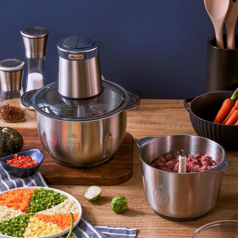 Bear 2L+1.8L Zerkleinerer Elektrisch Mini, 600W 2 Geschwindigkeitsstufen, Häcksler mit 4-Edelstahlkl