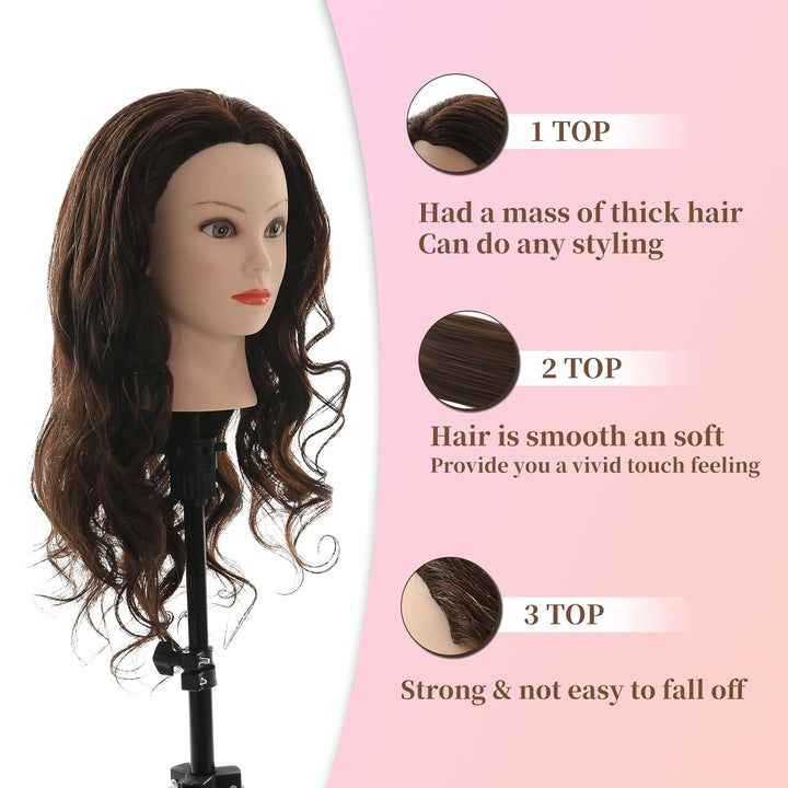 Frisierkopf 60% Echthaar übungskopf Friseur 26” Trainingsköpfe Puppenkopf Friseur Kopf Mit Halter +
