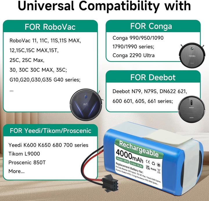 Mspalocell 4000mAh 14,4V Ersatzakku Kompatibel mit Venga RVC 3000,LEFANT T700/M210P/M1,Tesvor X500/S