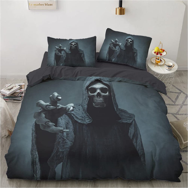 Luowei Bettwäsche 3D Schädel Bettbezug Set 135x200cm Halloween Totenkopf Motiv Bettbezug und 1 Kisse