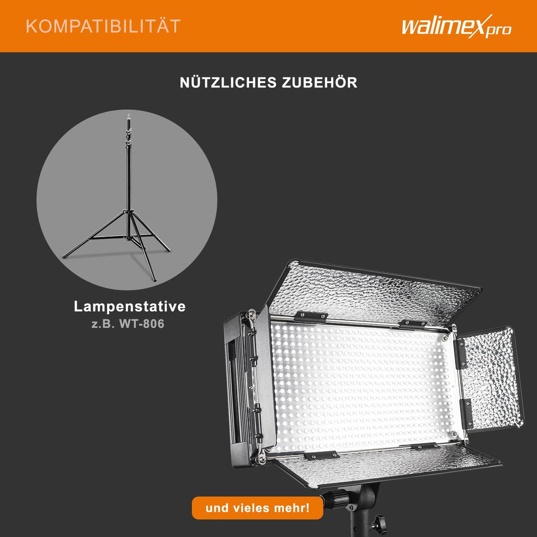 Walimex Pro LED 500 Flächenleuchte (inkl. 4 m Netzkabel, Diffusorplatte und Warmtonfilter), Leuchte