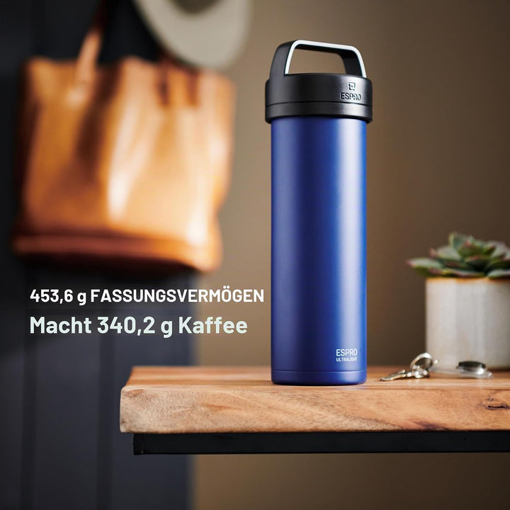 ESPRO Reise French Press Ultralight, Mini Coffee Maker mit Thermo-Funktion, 475ml, blau Blau ESPRO R