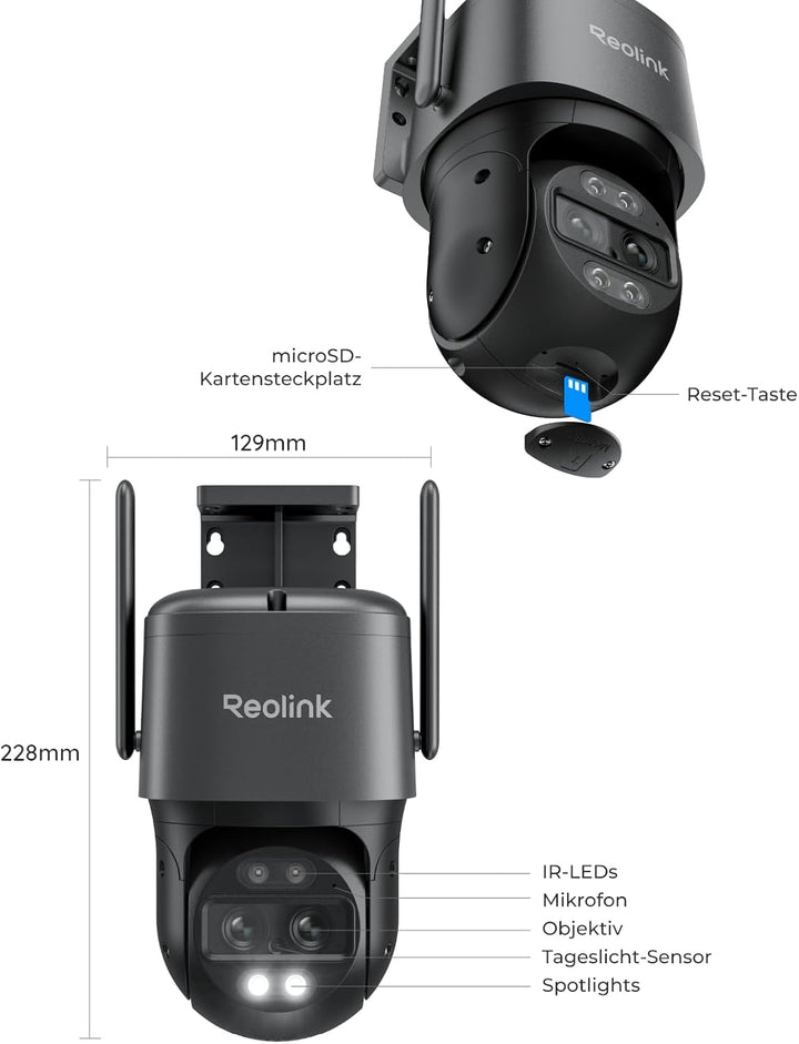 Reolink 4K 8MP Wi-Fi 6 PTZ Überwachungskamera Aussen WLAN mit Auto-Tracking-Zoom, Dual-Objektiv, Dua