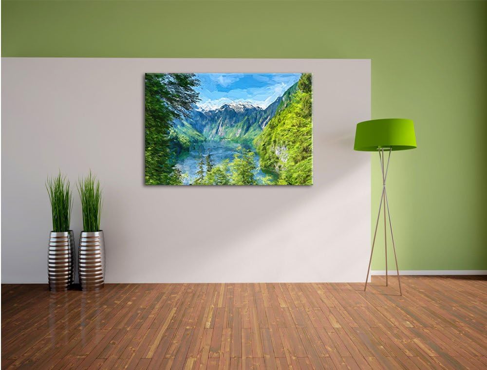 Pixxprint Blick auf den Königssee Kunst als Leinwandbild/Grösse: 100x70 cm/Wandbild/Kunstdruck/ferti