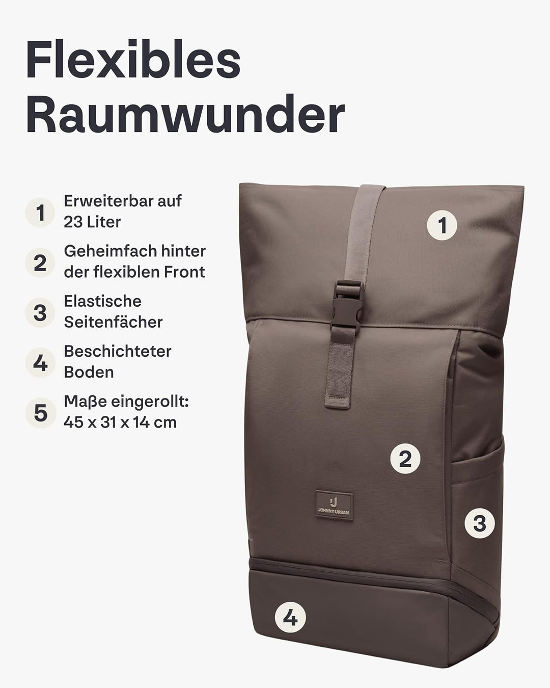 Johnny Urban Rucksack Herren & Damen Braun - Allen Large - Rolltop Backpack Gross für Fahrrad, Arbei