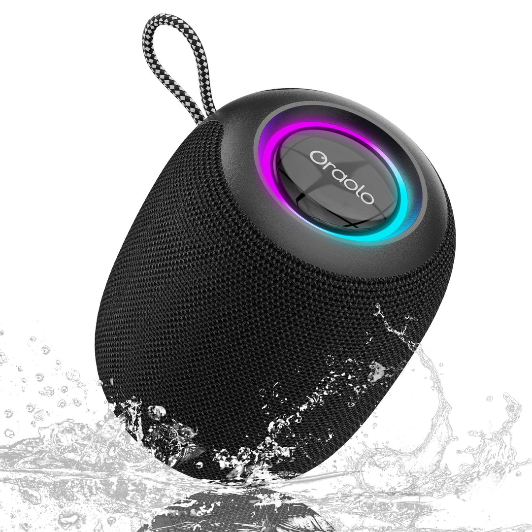 oraolo Bluetooth Lautsprecher mit 15W Audio, IPX7 Wasserdichter, 30 Stunden Abspielzeit, LED Beleuch