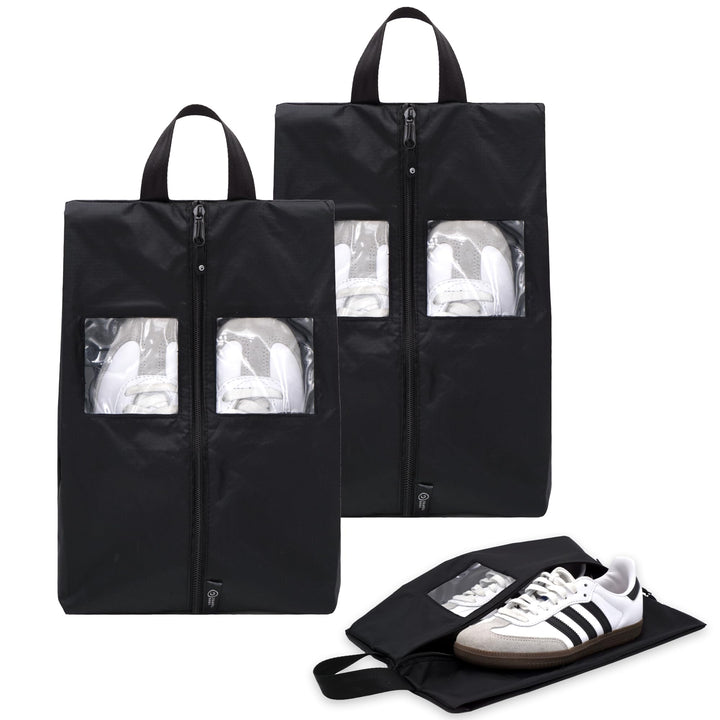 TRAVEL DUDE Schuhtaschen 2er Set | schwarz | mit transparentem Fenster | wasserabweisend, Ultraleich