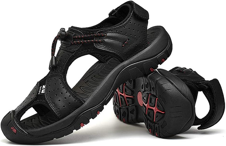 rismart Herren Closed Zu Draussen Sport Trekking Schuhe Leder Sandalen 41 EU Schwarz, 41 EU Schwarz
