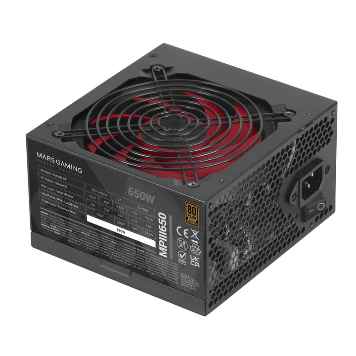 Mars Gaming MPIII650, PC ATX 650W Netzteil, 5 Jahre Garantie, Silent AI-RPM Technologie, 85% Wirkung