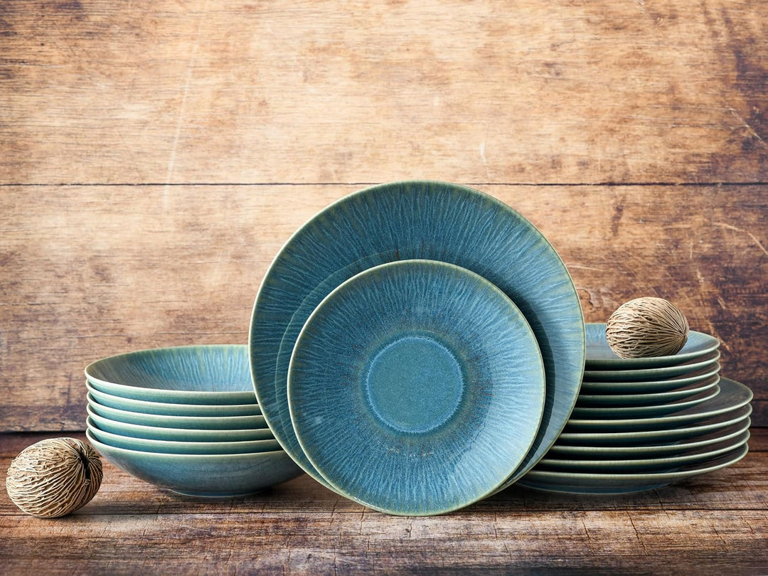 CreaTable, 10688, Serie Sea Breeze Green, Geschirrset, Teller Set 18 teilig Teller Set Grün, Teller