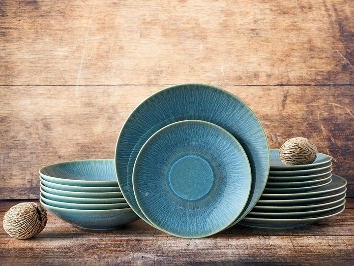 CreaTable, 10688, Serie Sea Breeze Green, Geschirrset, Teller Set 18 teilig Teller Set Grün, Teller