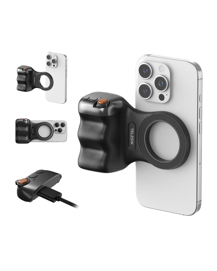 TELESIN Fun Shot Smartphone Handle Grip, Magnetic Smartphone Grip mit Abnehmbarer Bluetooth-Fernbedi