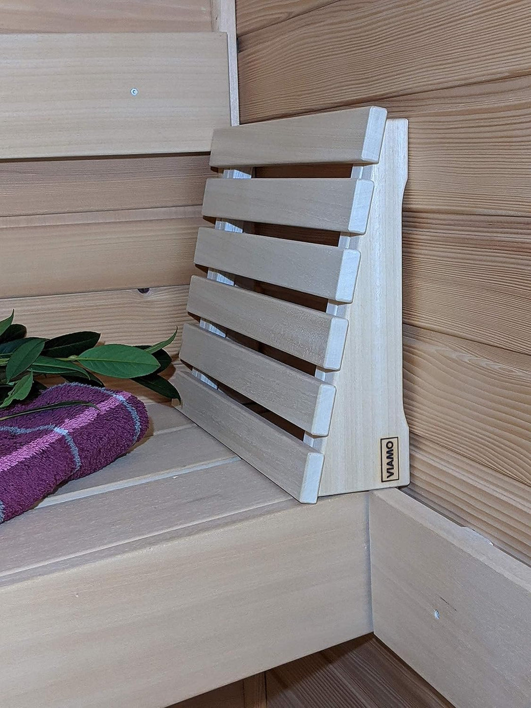 VIAMO® Sauna Kopfstütze Kopfteil Rückenlehne aus Abachiholz, 39,5 cm x 30 cm Grösse 1 (1er, Grösse 1