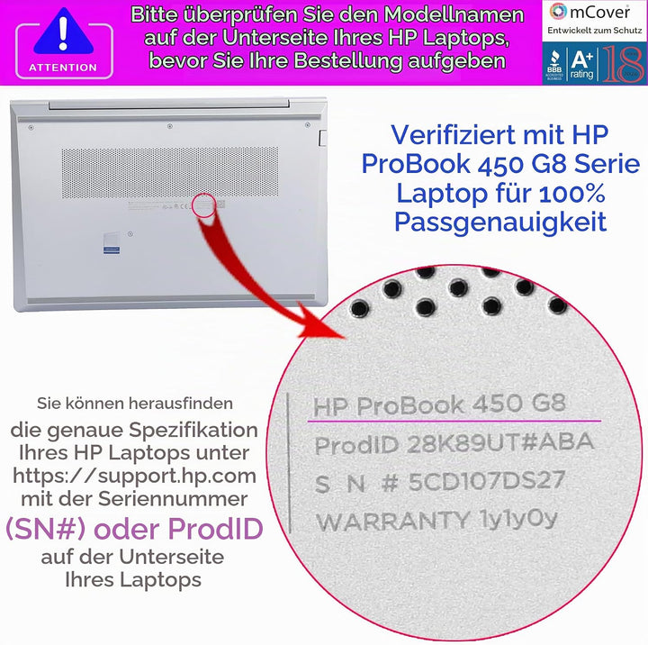 mCover Hartschalen-Schutzhülle kompatibel mit HP ProBook 450/455 G8/G9/G10 und EliteBook 650 G8/G9/G