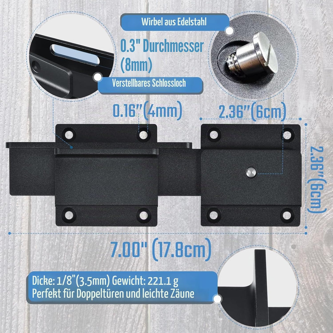 Steinwhale Torriegel, 3.5mm robuster Türriegel aus Aluminiumlegierung für Holzzäune im Freien, Doppe