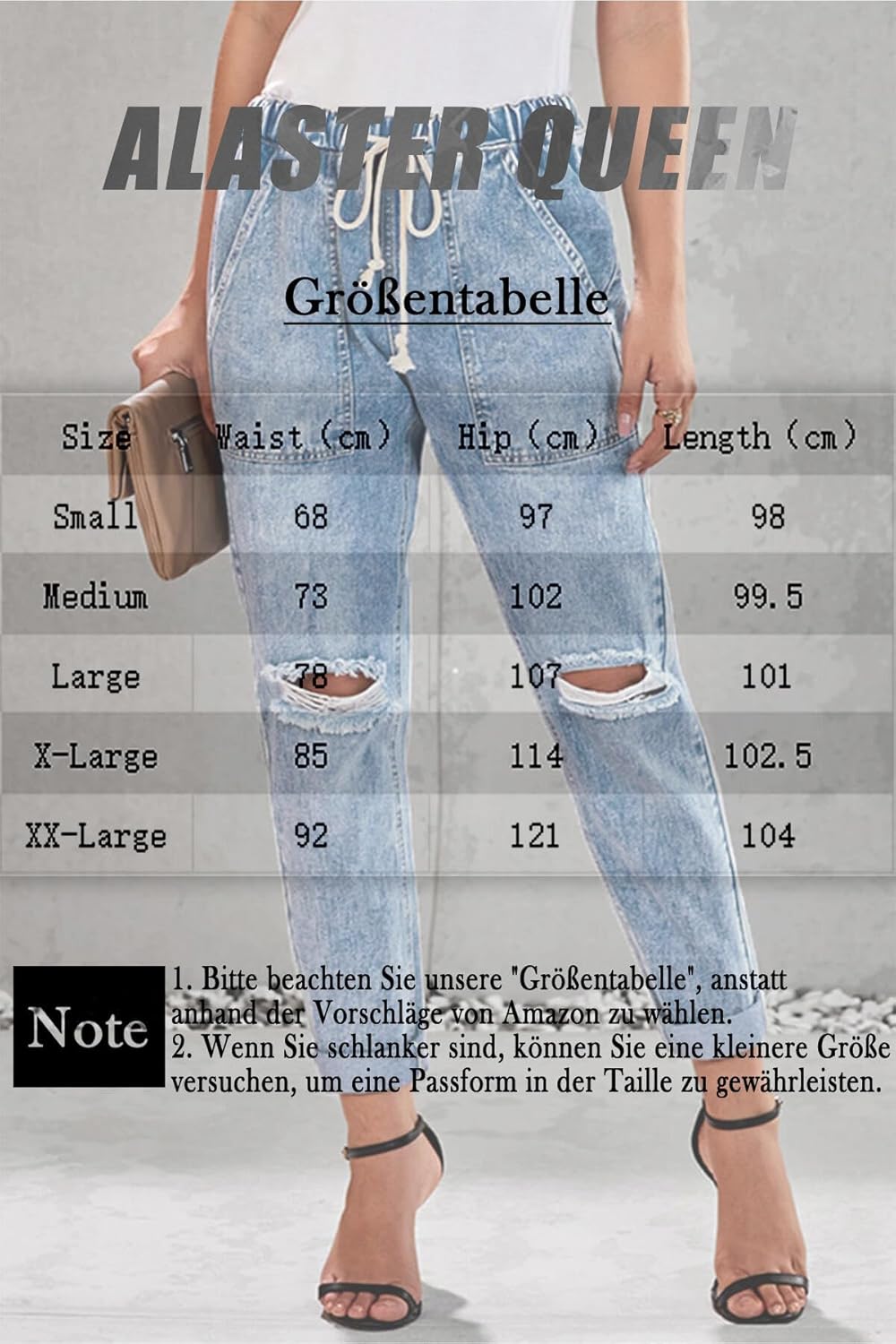 Alaster Queen Jeans Damen Lässig High Waist Jeans Baggy Jeans Damen Knie Zerrissen Jeans 209-blau S,