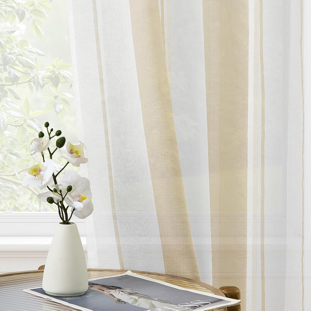 MRTREES Gardinen mit Kräuselband Stores Gardinen Schlafzimmer Vorhang Halbtransparent Vorhänge Beige