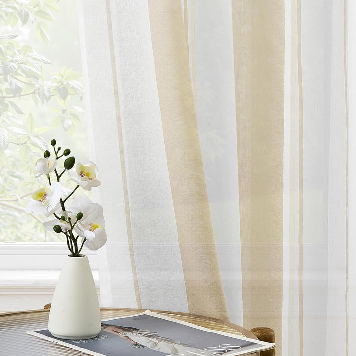 MRTREES Gardinen mit Kräuselband Stores Gardinen Schlafzimmer Vorhang Halbtransparent Vorhänge Beige