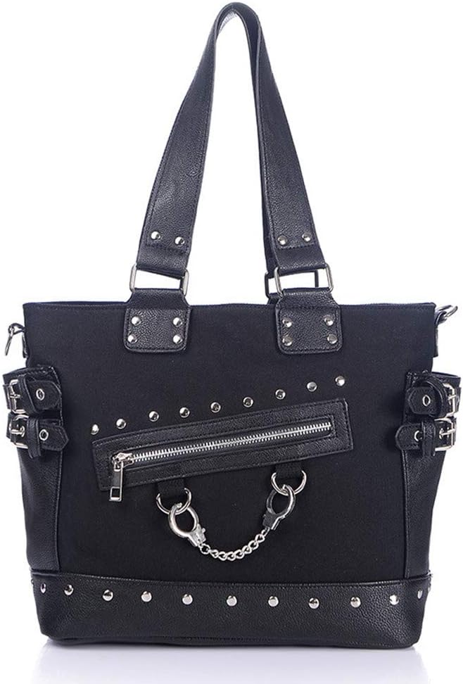 KEEPOP Damenmode Niet Handtasche Geldbörse Canvas Punk Tote mit Schultergurt Umhängetasche Grosse Ka