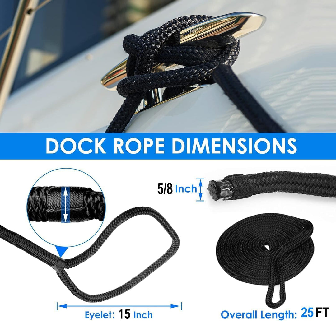 BOOMSTART 4 Stück Boot Seil 16mm Festmacherleine mit Auge Nylon Doppelt Geflochten Fenderseil Dock L