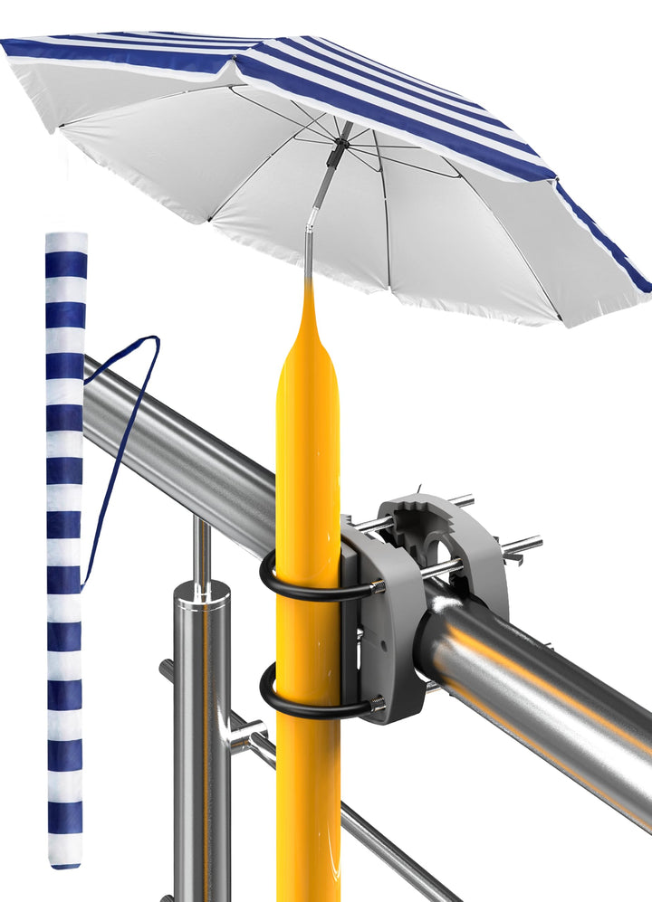 4smile Sonnenschirm Balkon 3-in-1 SET SunnyJoy, Blau-Weiss - UPF 50+ Sonnenschirm Ø 180 cm + Sonnens