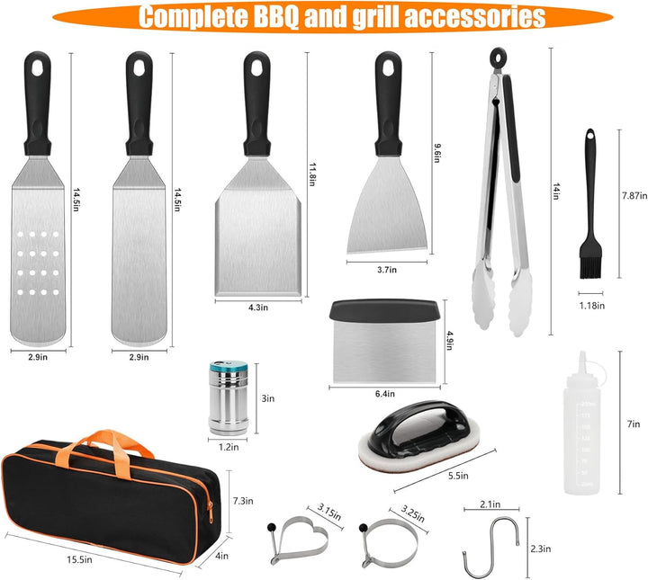 Edelstahl Grillbesteck Set, 28 Pcs Profi BBQ Zubehör, Outdoor-Edelstahl-Kochspatel Geschenke Grillse