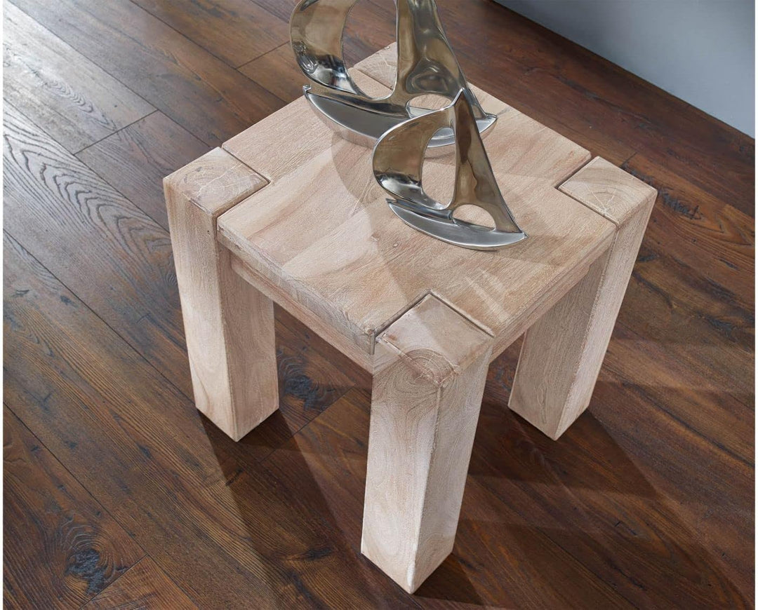 MASSIVMOEBEL24.DE Hocker Akazie beige getüncht Nature White 