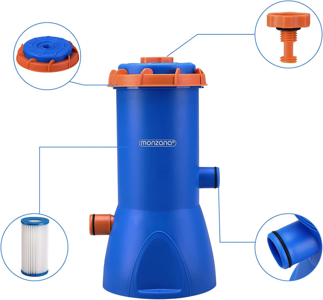 MONZANA® Filterpumpe MZP90 3800L/h 90 W Leistung Pool Filter Kartusche Schlauch Kartuschenfilteranla
